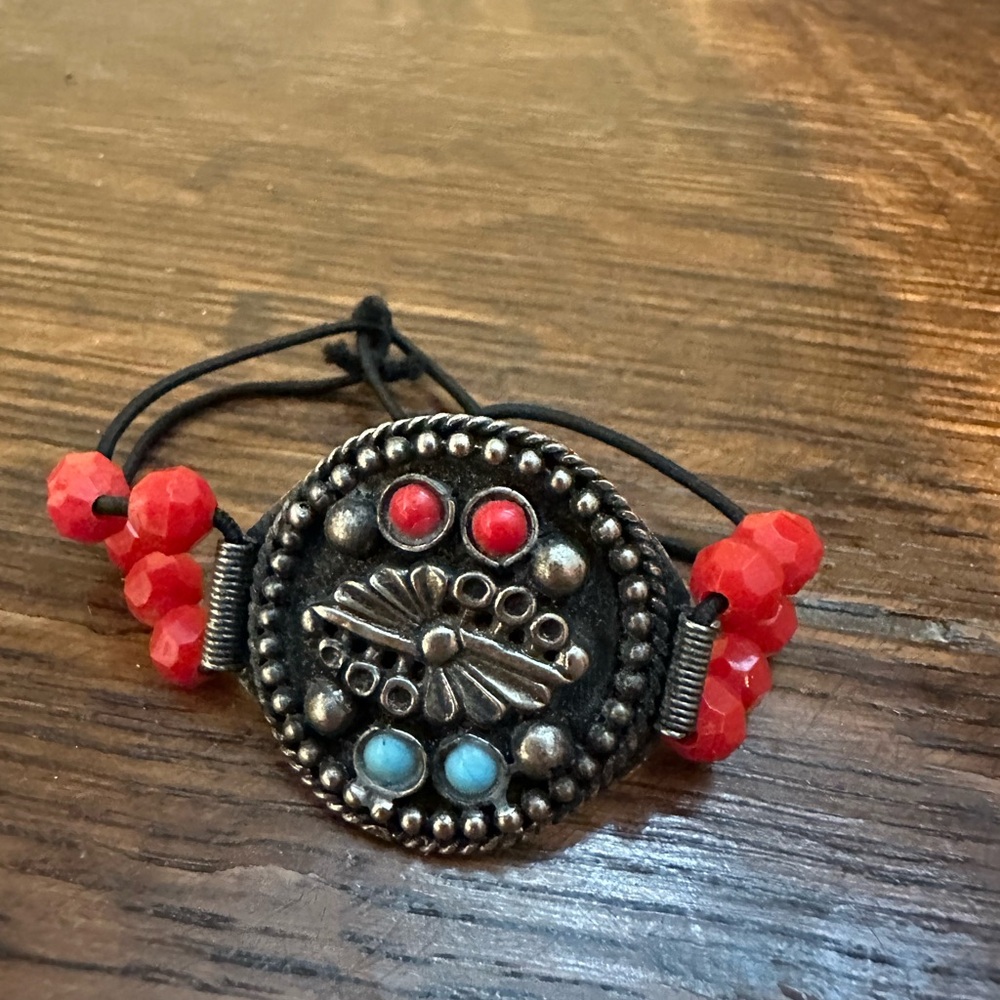 Bohemian Red and Blue Beaded Bracelet